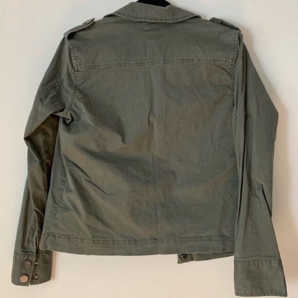 A New Day Olive Long Sleeve Denim Jacket, Sequin Decorated Pockets, Size Med - Picture 7 of 11